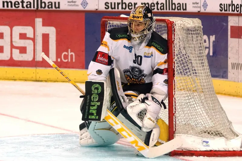 Eishockeytorhüter und Feldspieler während eines intensiven Spiels auf dem Eis