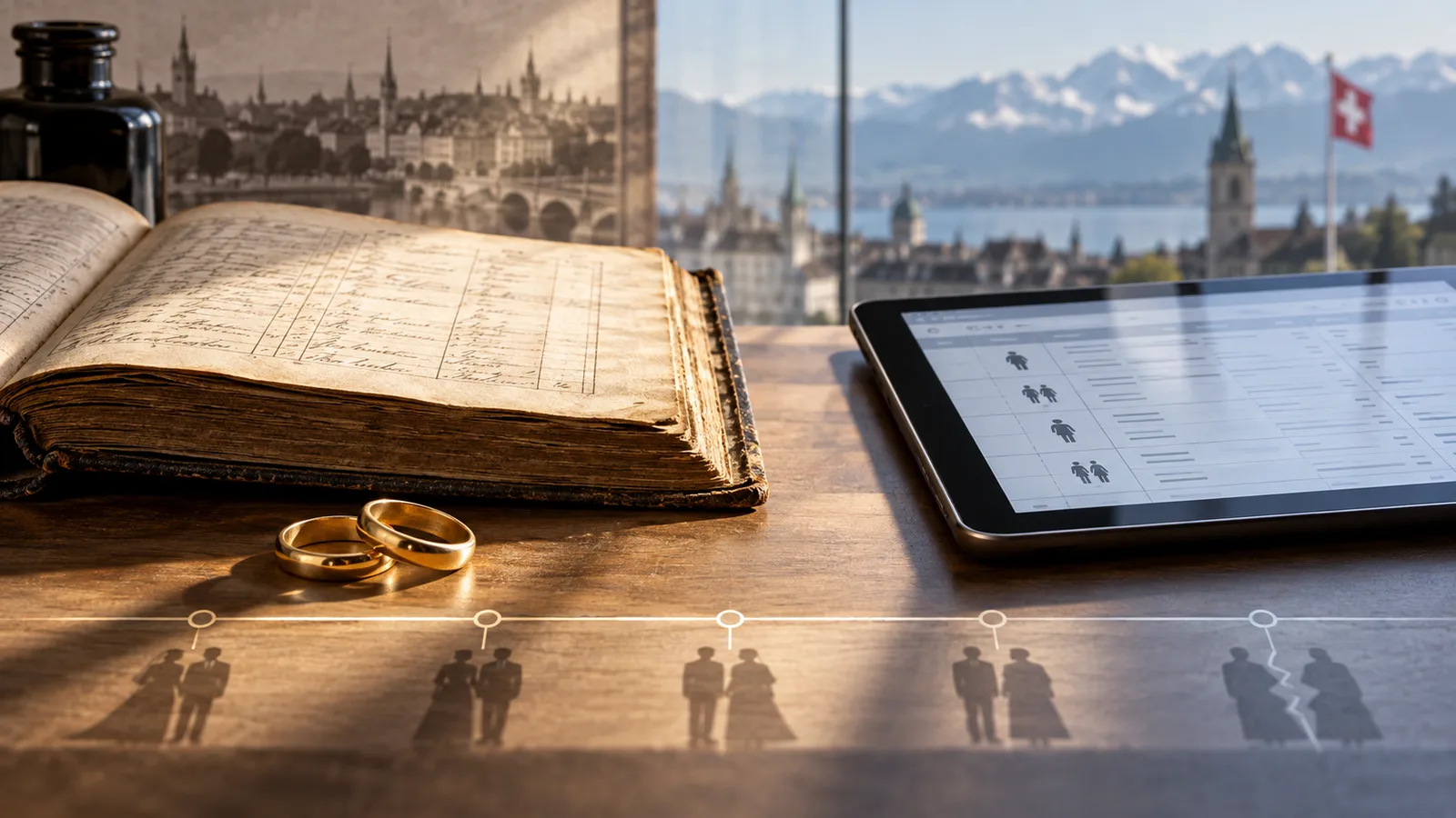 Eheringe liegen zwischen einem historischen Zivilstandsregister und einer modernen digitalen Registrierung.
