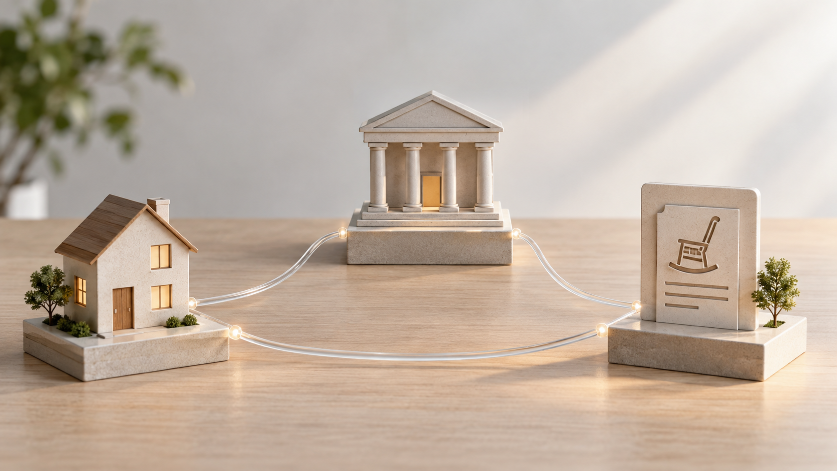 Symbolische Darstellung der Verbindung von Haushalten, Banken und Pensionskassen.
