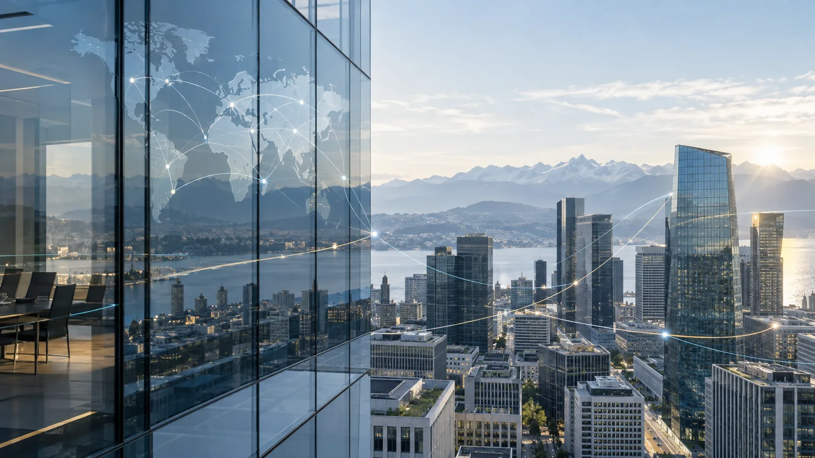 Abstrakte Verbindung des Schweizer Finanzplatzes mit internationalen Märkten.