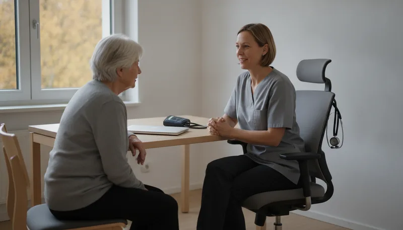 Pflegefachfrau APN im Gespräch mit Patientin in einer Schweizer Hausarztpraxis