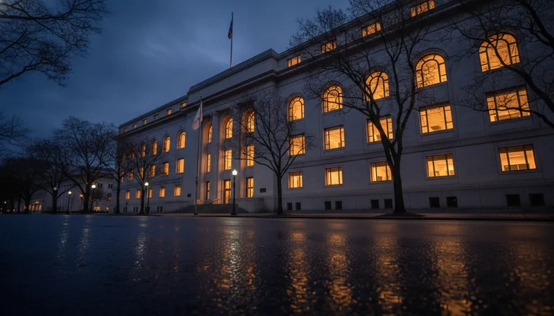 Regierungsgebäude in Washington D. C. bei Dämmerung, Sinnbild für die neue US-KI-Taskforce