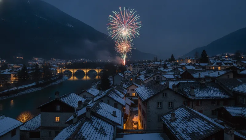 Feuerwerk über den Dächern einer Schweizer Stadt bei Nacht als Symbolbild zur Feuerwerksinitiative
