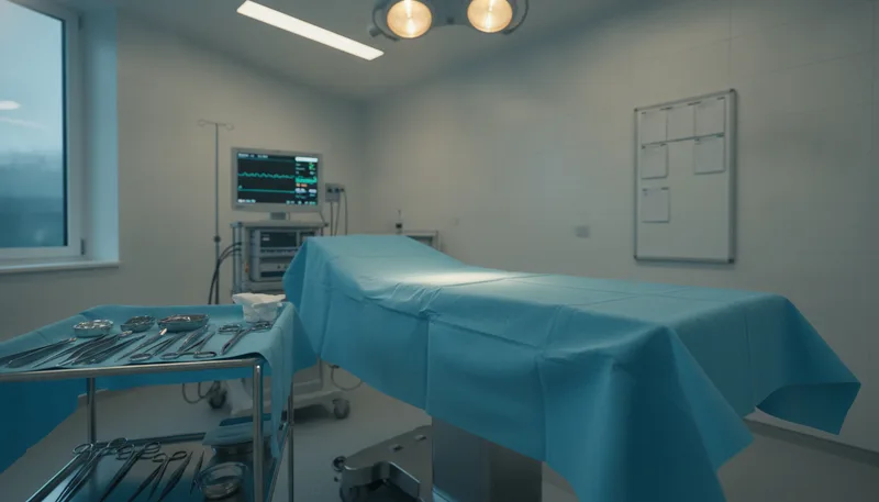 Operationssaal im Universitätsspital Lausanne mit OP-Tisch, steriler Abdeckung und Instrumenten